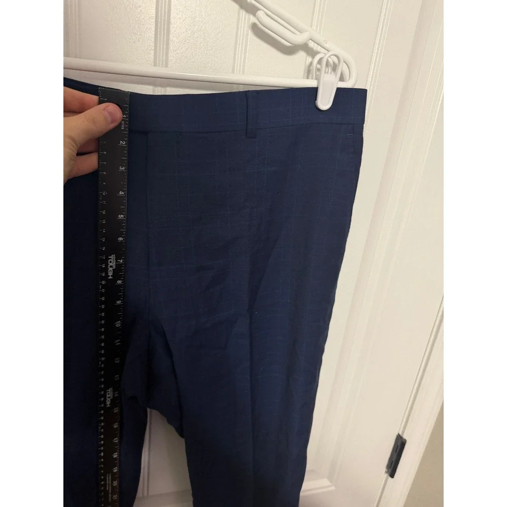 Tommy Hilfiger Dress Pants Mens 38x32 Navy Blue Wool Blend Windowpane EUC